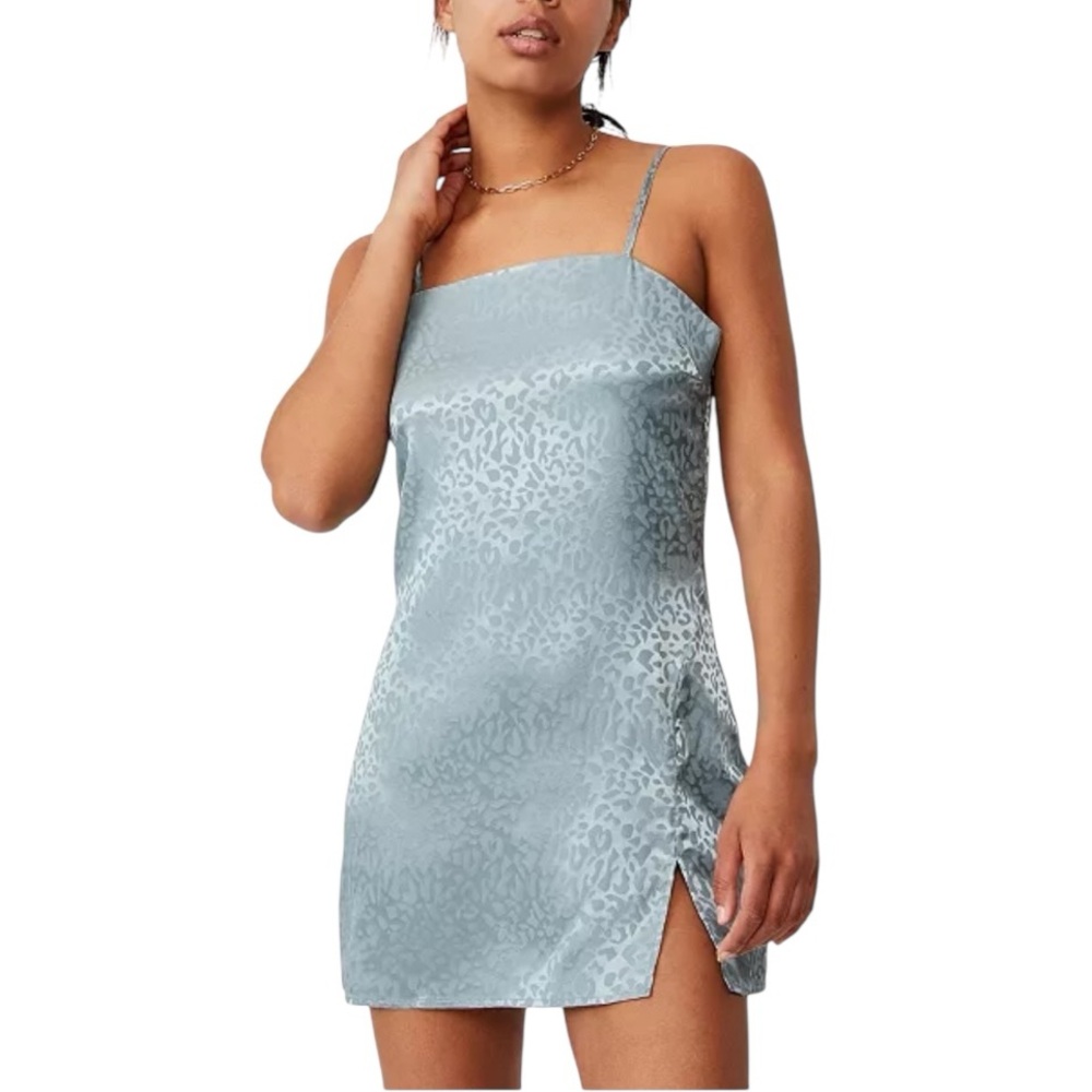 Cotton On Cheetah Print 90’s Style Slip Dress M Metallic Blue Indie Sleaze Glam